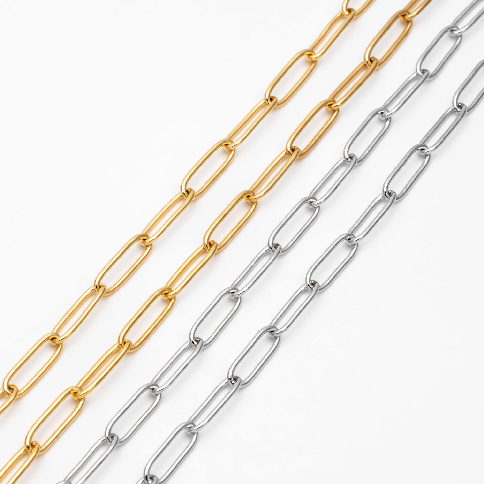 Gold/ Silver tone Cable Chains, Long Oval Link 5x14mm, Gold/ Rhodium plated Brass, Color Not Easily Tarnish (#LK-279)/ 1 Meter=3.3 ft